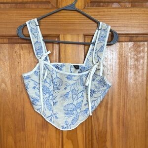 SHEIN Blue and White Bustier Tie Front Crop Top